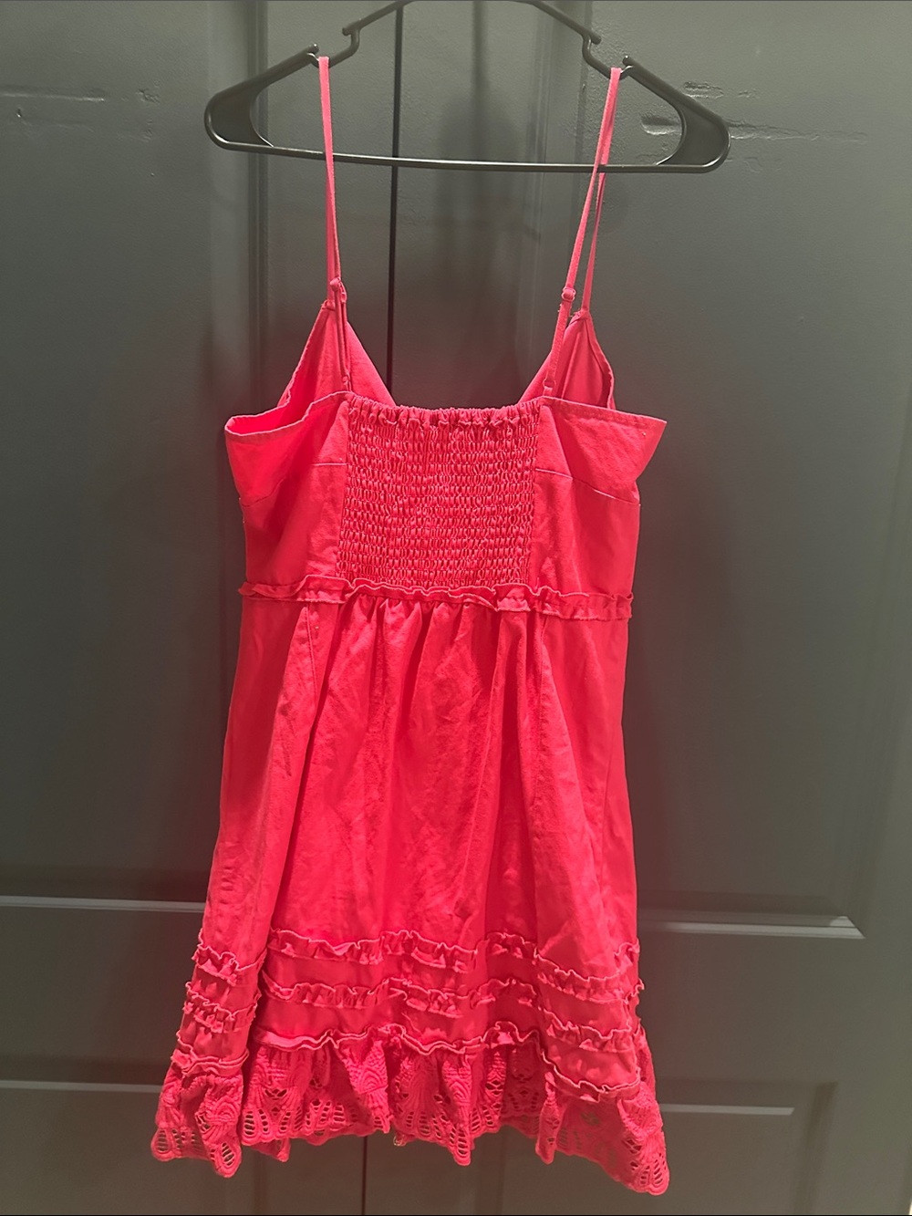 Perfect dinner dress. Women’s Betsey Johnson hot pink ruffle cami mini dress - Picture 3 of 3